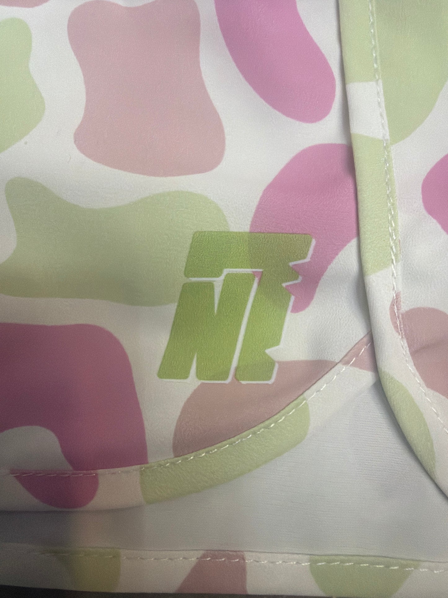 GREEN/PINK CAMO PRINT HIGH WAIST SHORTS