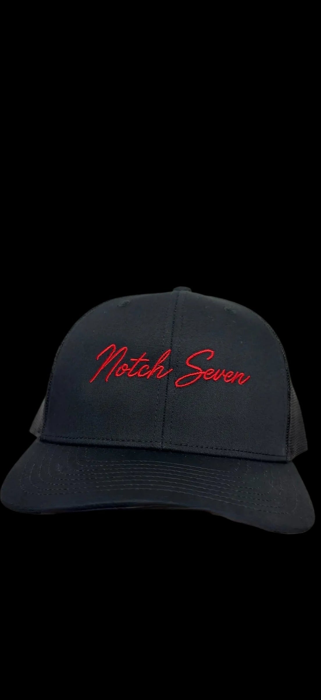 Black Trucker Hat W/ Embroidered Red Logo
