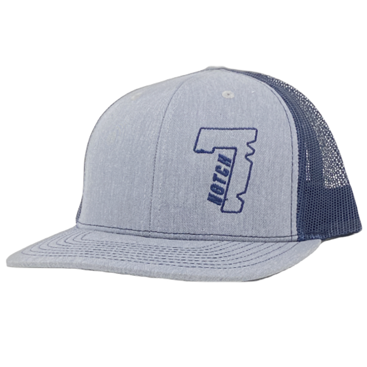 Blue Trucker Hat with Embroidered Blue "Notch 7" Logo