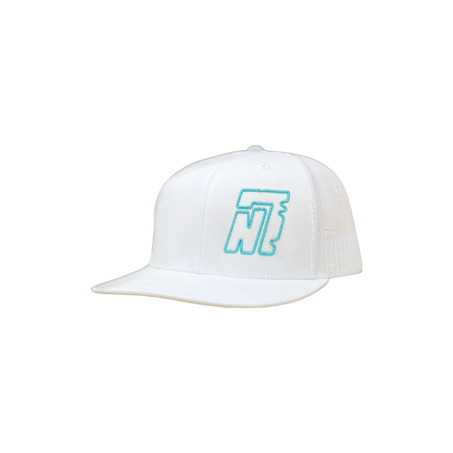 White Richardson 112 Trucker Hat with Turquoise "N7" Logo