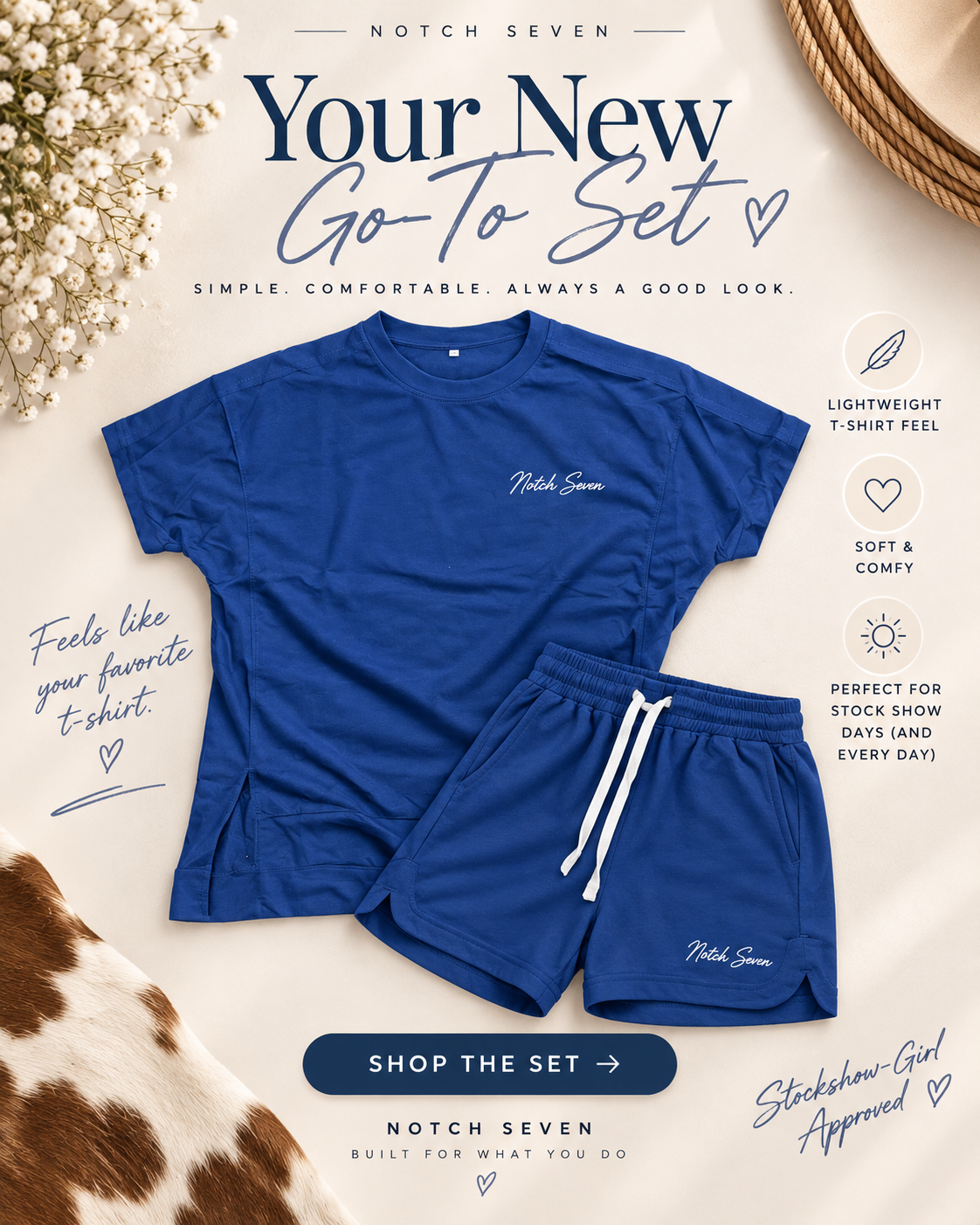 Blue Casual Tee & Drawstring Shorts 2 Piece Lounge Set