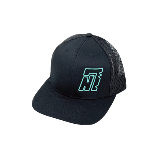 Black Trucker Hat W/ Embroidered Teal/Turquoise N7 Logo