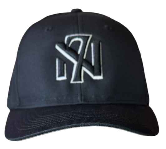 Black Low Profile Hat with new black Retro Logo with white shadow