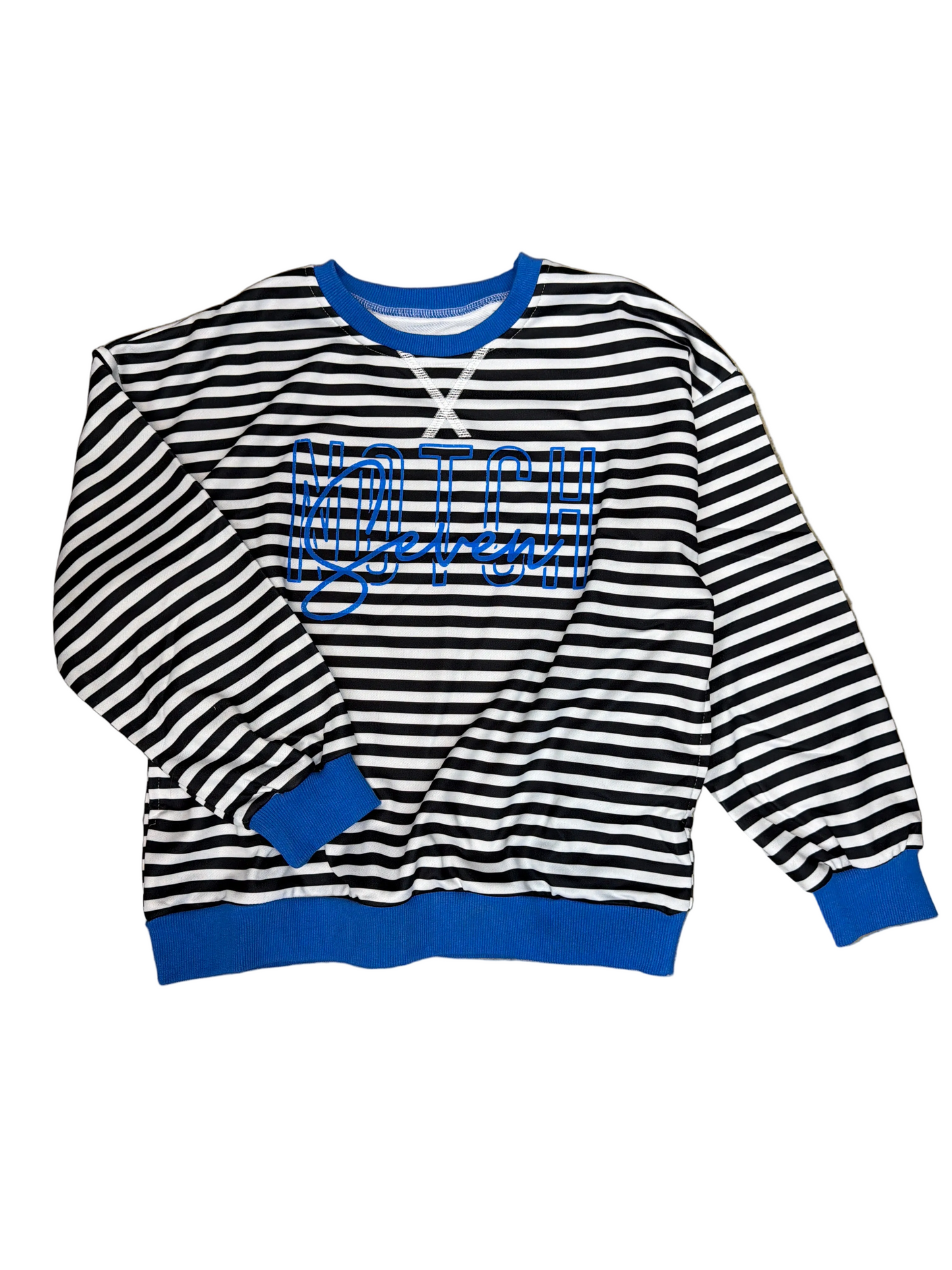Oversized Pullover with Stripe & Contrast Trim with Notch 7 Logo