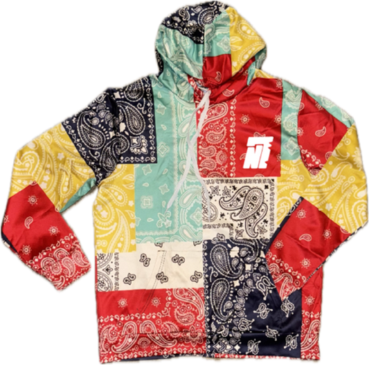 Light Weight Hoodie, Bandanna Patchwork Pattern Pullover