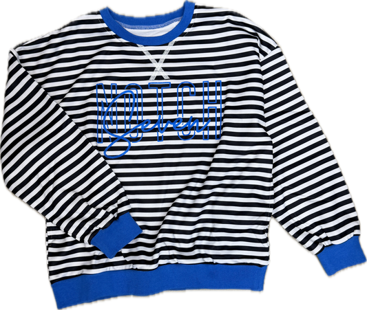 Oversized Pullover with Stripe & Contrast Trim with Notch 7 Logo