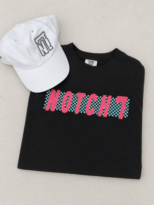 Pink & Teal Block Notch 7 Checkered Comfort Color  T-Shirt