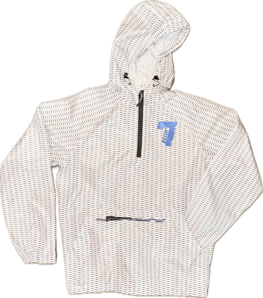 White pack hoodie with Blue Notch 7 logo