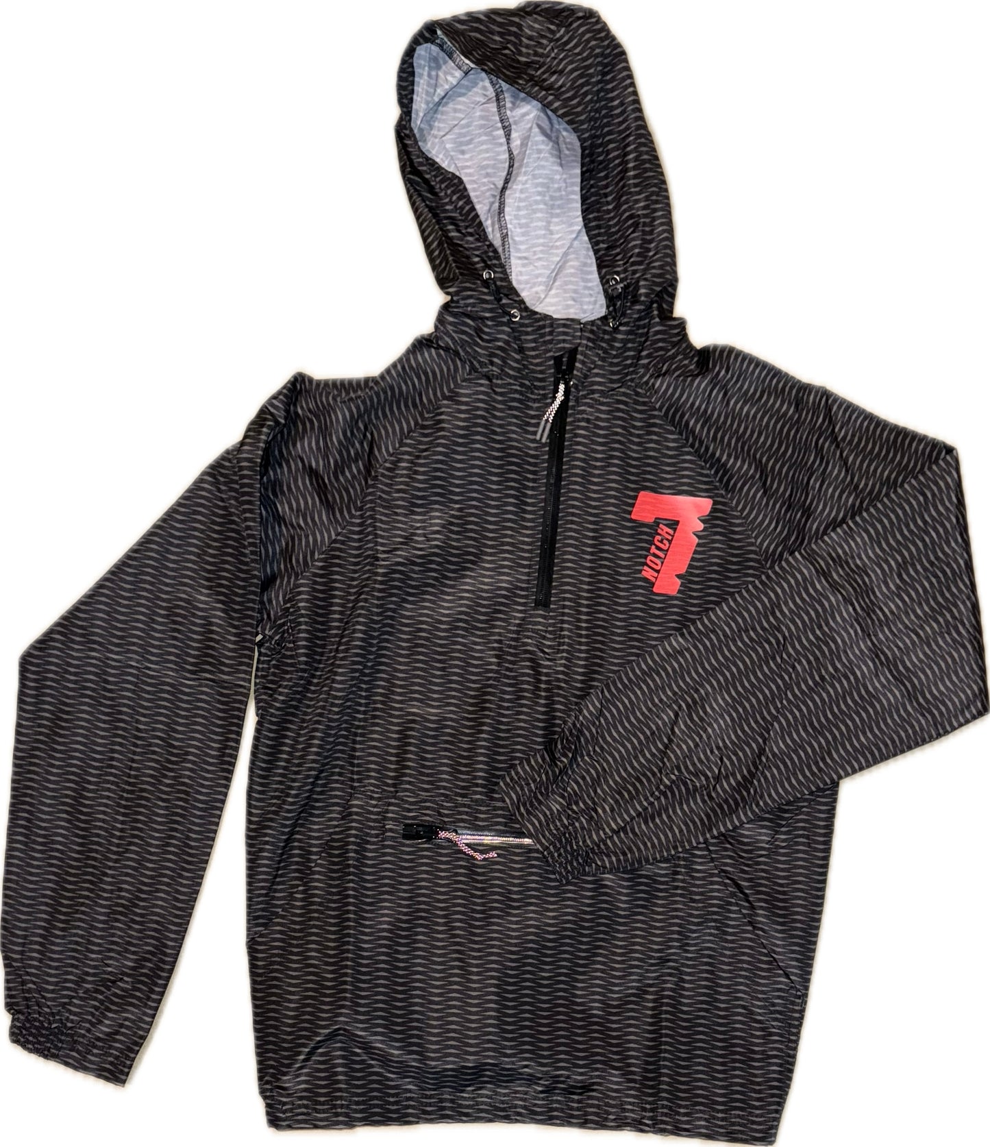 Black pack hoodie with red Notch 7 logo