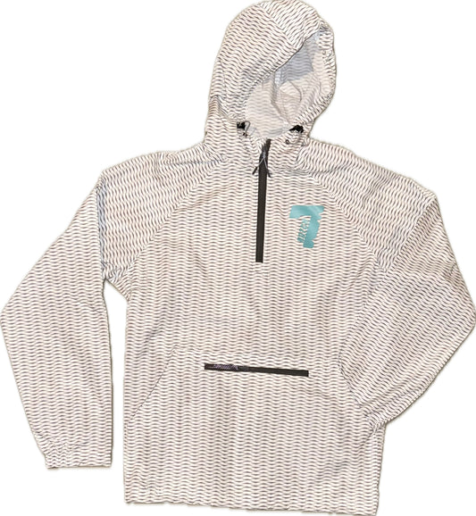 White pack hoodie with Teal Notch 7 logo