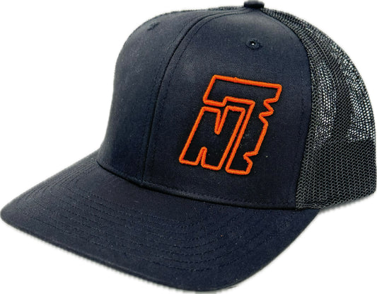 Black Trucker Hat W/ Embroidered Orange N7 Logo