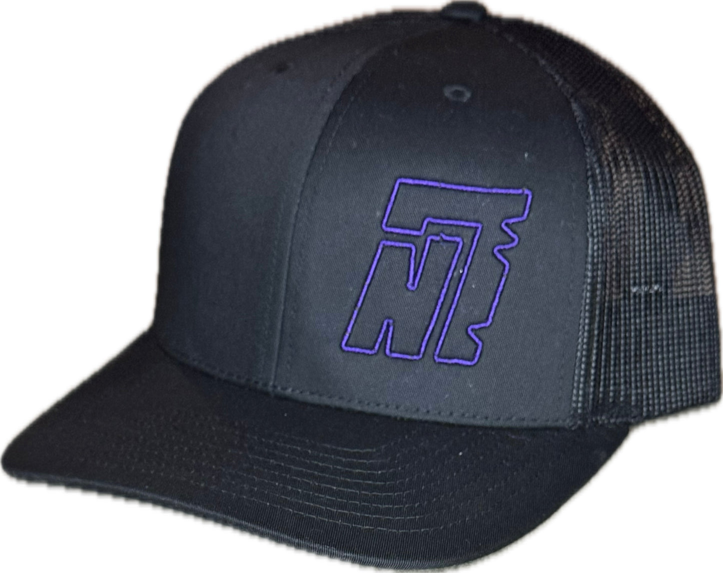 Black Trucker Hat with Embroidered Purple "N7" Logo