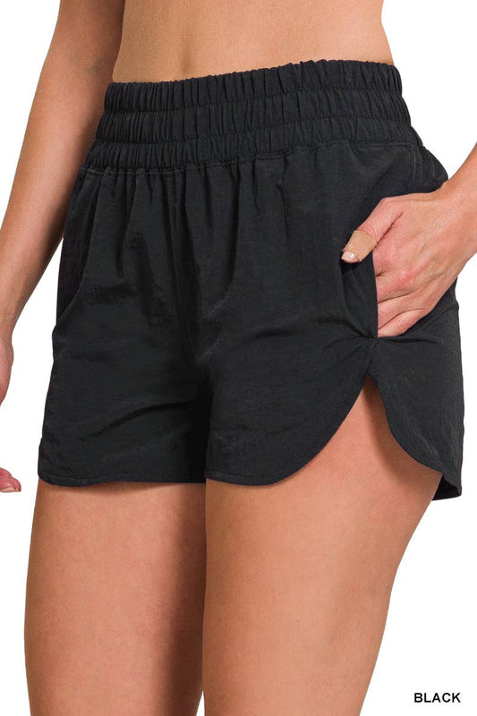 Windbreaker Smocked Waistband Track Shorts