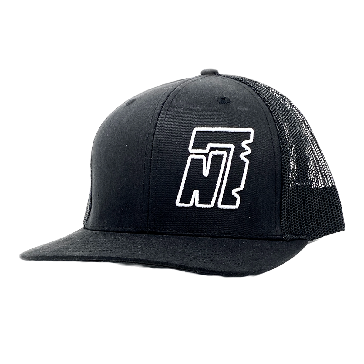 Black Trucker Hat with Embroidered White "N7" Logo