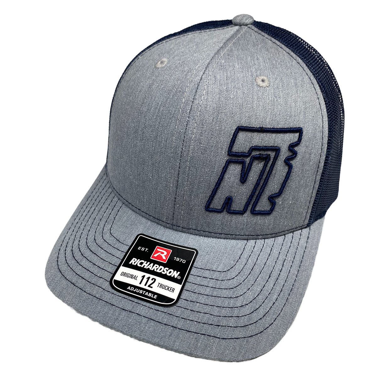 Navy Blue with Heather grey Front Trucker Hat with Embroidered navy blue "N7" Logo