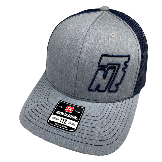 Navy Blue with Heather grey Front Trucker Hat with Embroidered navy blue "N7" Logo