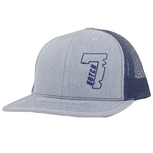 Blue Trucker Hat with Embroidered Blue "Notch 7" Logo